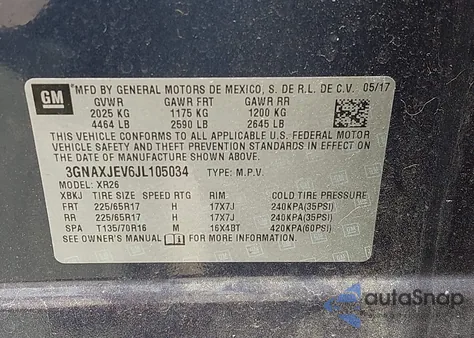 2018 Chevrolet Equinox Lt z USA, uszkodzony, nr VIN 3GNAXJEV6JL105034